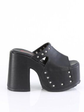 5" Chunky Heel 3" Platform Slide Sandals with Silver Chrome Plated Round Studs